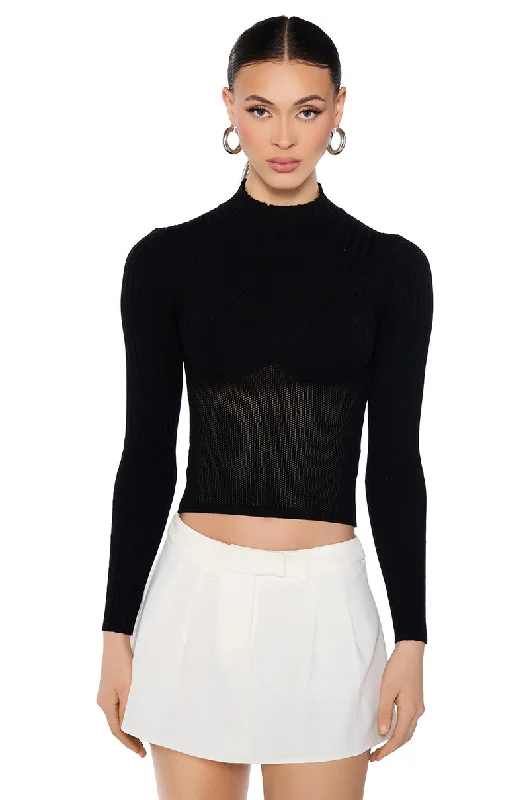 PRIME TIME LONG SLEEVE MOCK NECK SWEATER IN BLACK