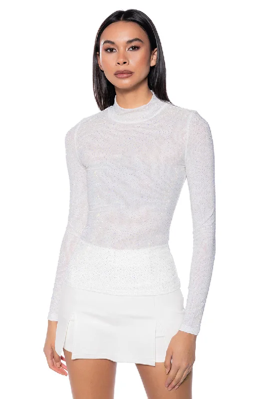 CLARISSA EMBELLISHED LONG SLEEVE MESH TOP