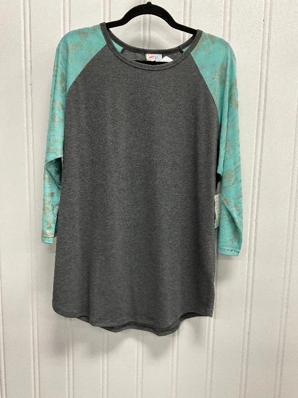 Top 3/4 Sleeve Basic By Lularoe In Blue & Grey, Size: 2x