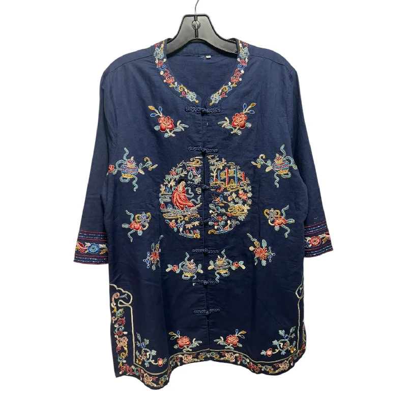 Embroidered Tunic 3/4 Sleeve Unbranded In Blue, Size: L