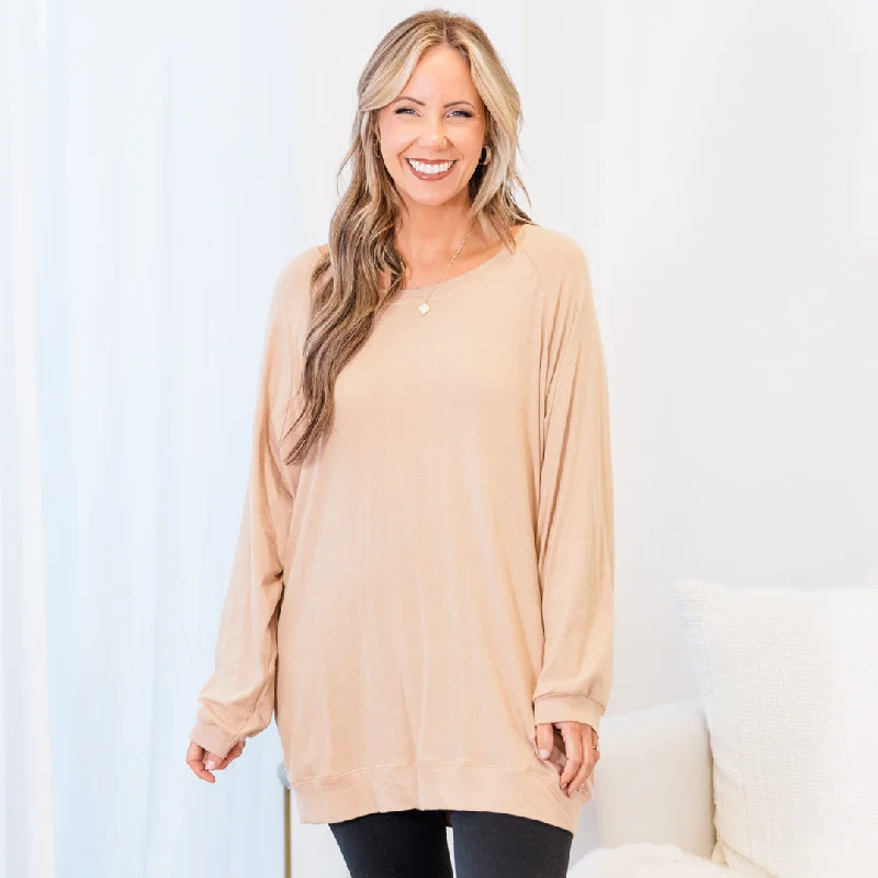 Slouchy Dolman Tunic Long Sleeve, Warm Taupe