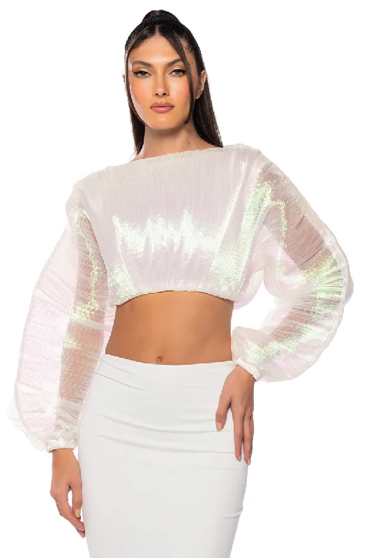 ANASTASIA IRIDESCENT CROPPED LONG SLEEVE TOP