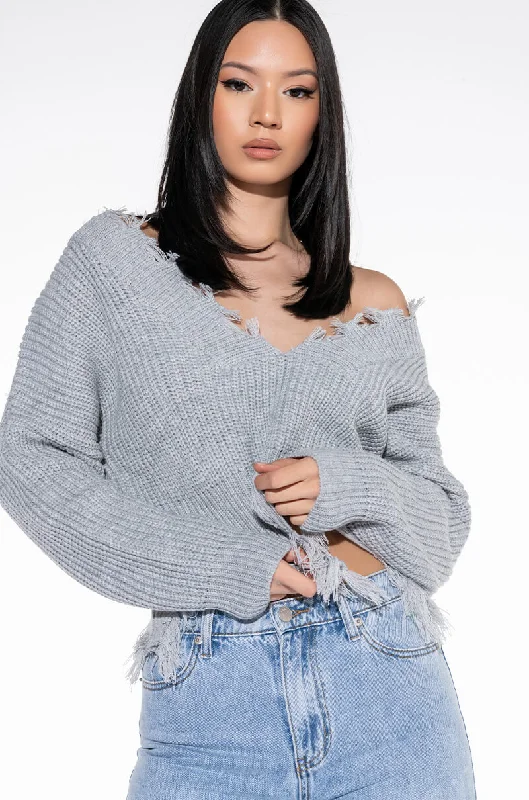 HANSEL DISTRESSED LONG SLEEVE CROPPED SWEATER