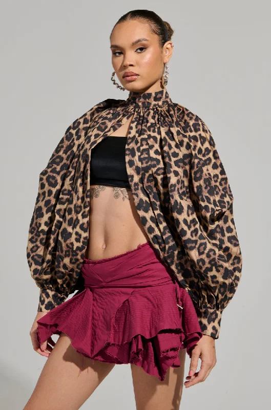 DANGEROUS GIRL LEOPARD LONG SLEEVE PUFF BLOUSE