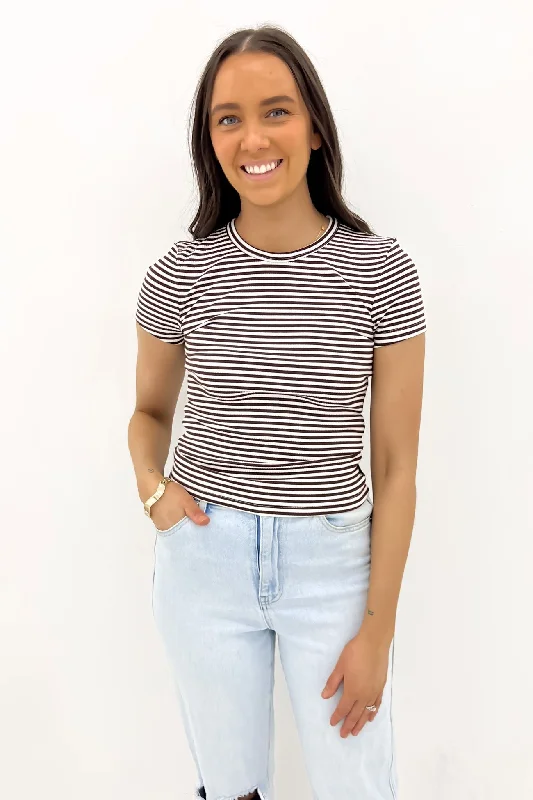 Eve Rib Stripe Tee Brown