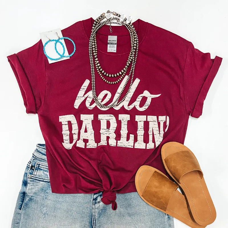 Last Chance Size Small | Hello Darlin' Short Sleeve Graphic Tee in Maroon