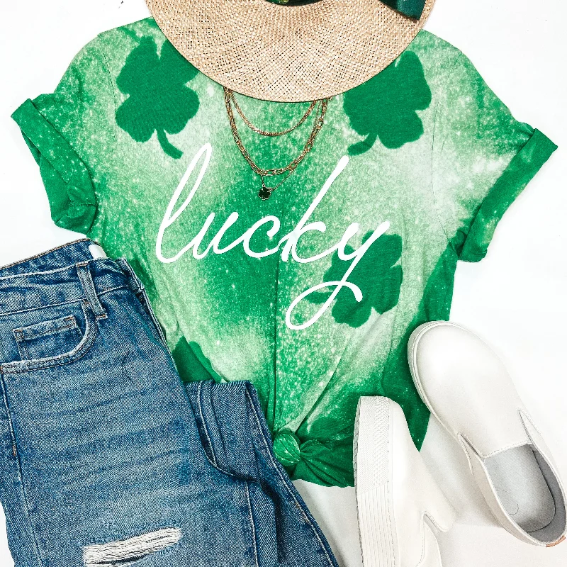 Lucky Bleach Splatter Shamrock Graphic Tee in Green