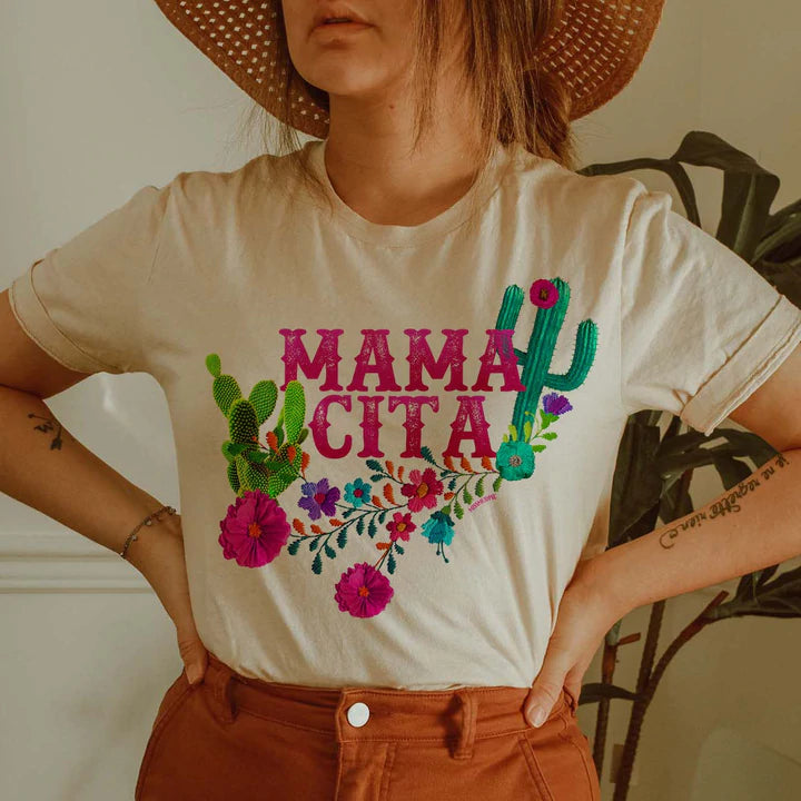 Online Exclusive | Mamacita Short Sleeve Cactus Graphic Tee in Cream