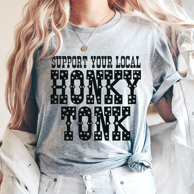 Online Exclusive | Support Your Local Honky Tonk Short Sleeve Graphic Tee in Heather Gray