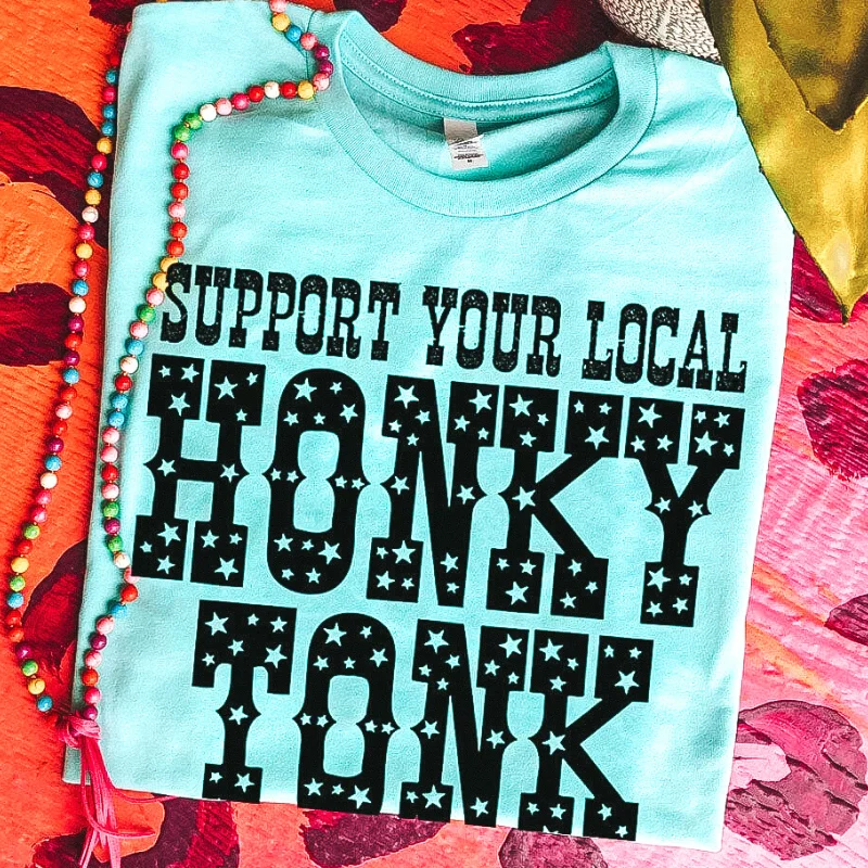 Online Exclusive | Support Your Local Honky Tonk Short Sleeve Graphic Tee in Mint Blue