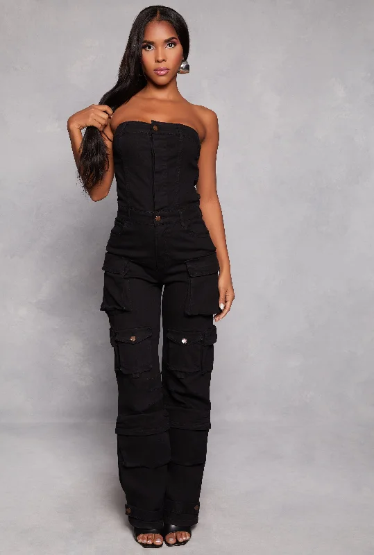 Daisy Denim Strapless Utility Jumpsuit