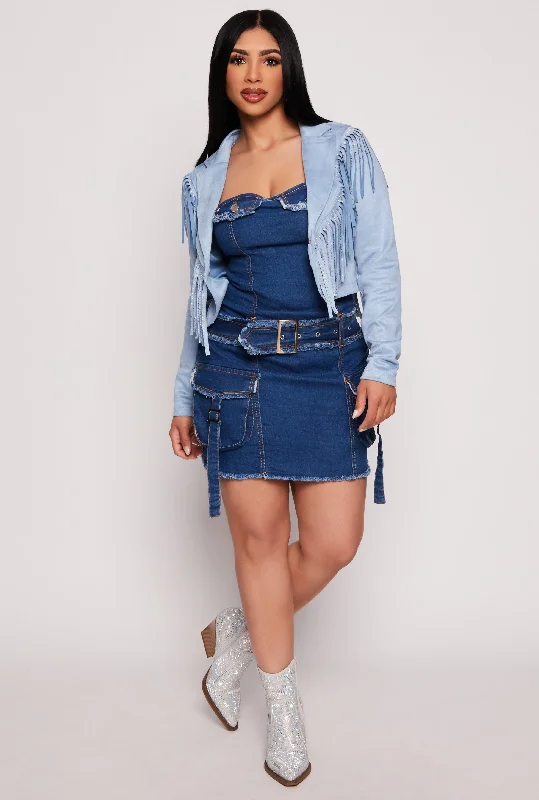 Spoon Jeans Strapless Frayed Dress