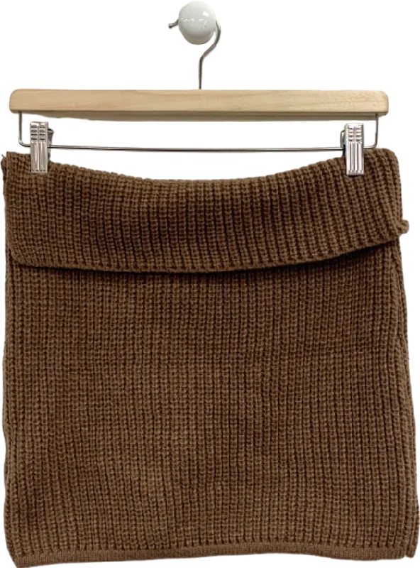 Pretty Little Thing Brown Chunky Knit Fold Over Mini Skirt M