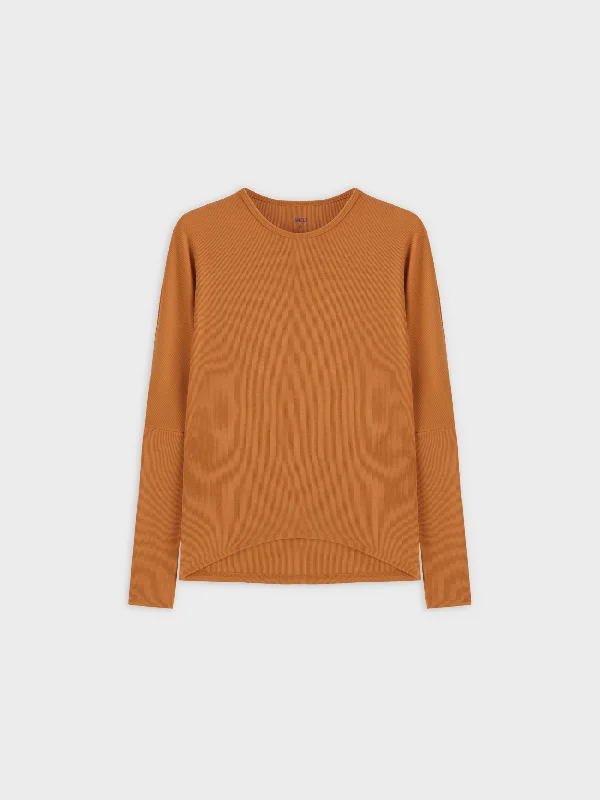 Crew Ribbed Dolman-Cognac