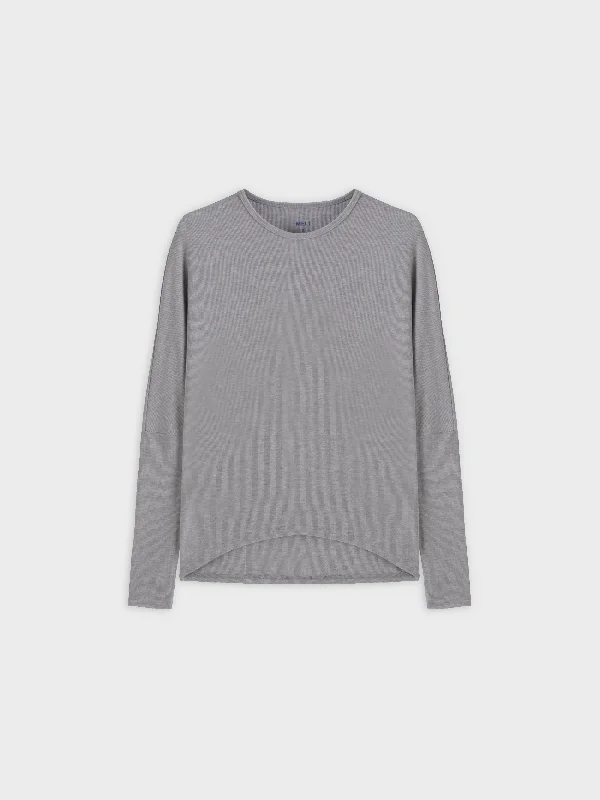 Crew Ribbed Dolman-Heathered Grey