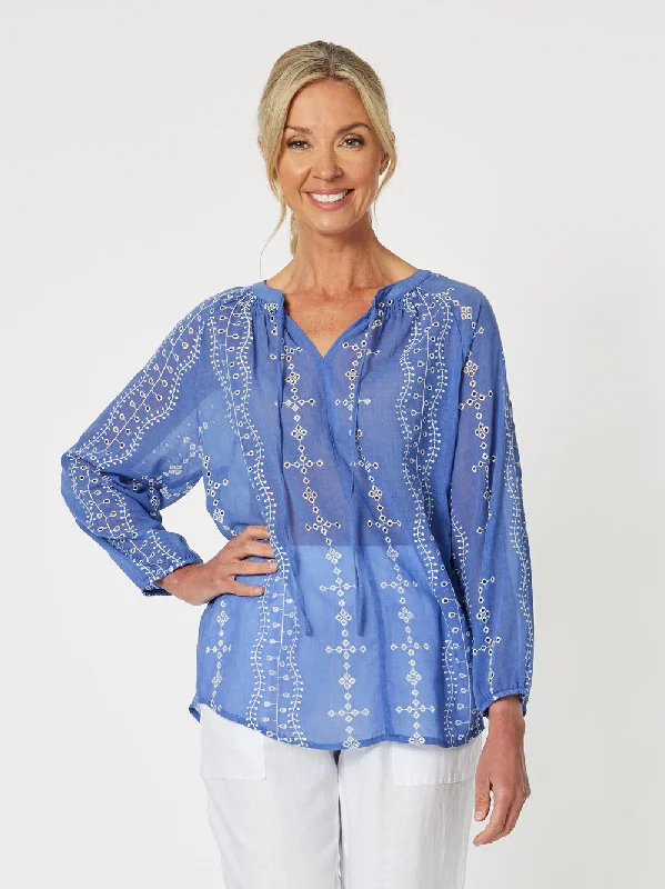 Gordon Smith Lizzy Embroidered Tunic Cornflower