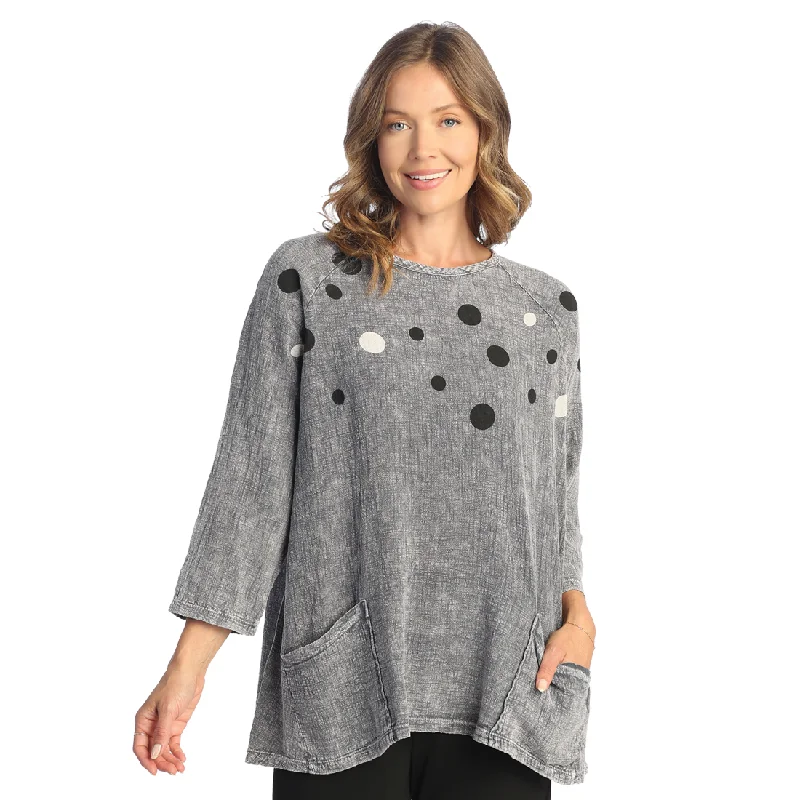 Jess & Jane "Rain Dots" Mineral Washed Gauze Tunic With Pockets - M103-1818