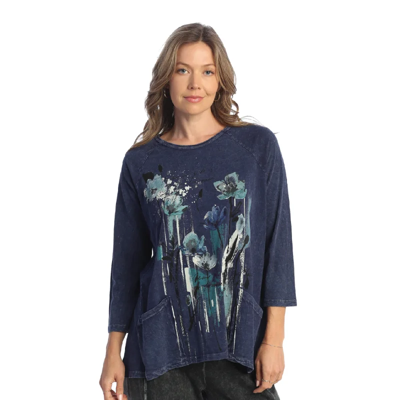 Jess & Jane "Sierra" Mineral Washed Patch Pocket Tunic Top in Denim - M12-1820