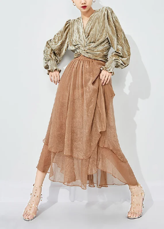 Khaki Layered Tulle A Line Skirts Exra Large Hem Oversized Summer