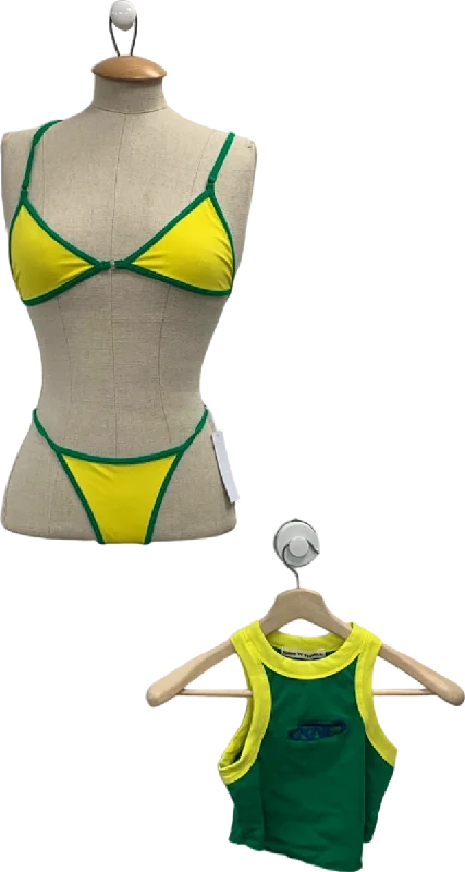 KISS ‘N’ THRILL Green and Yellow Bikini Top and Bottom Set UK S