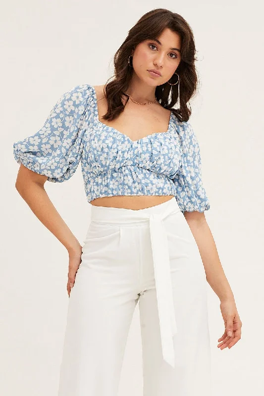 Print Crop Top Short Sleeve Sweetheart