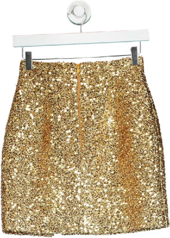 RASARIO Gold Sequin High Rise Mini Skirt UK 6