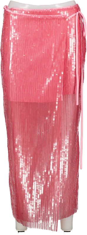 Rotate Birger Christensen Pink 'sequins' Midi Wrap Skirt UK S