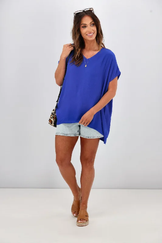 Shine On Label Summer Essential Drape V Neck Top Cobolt