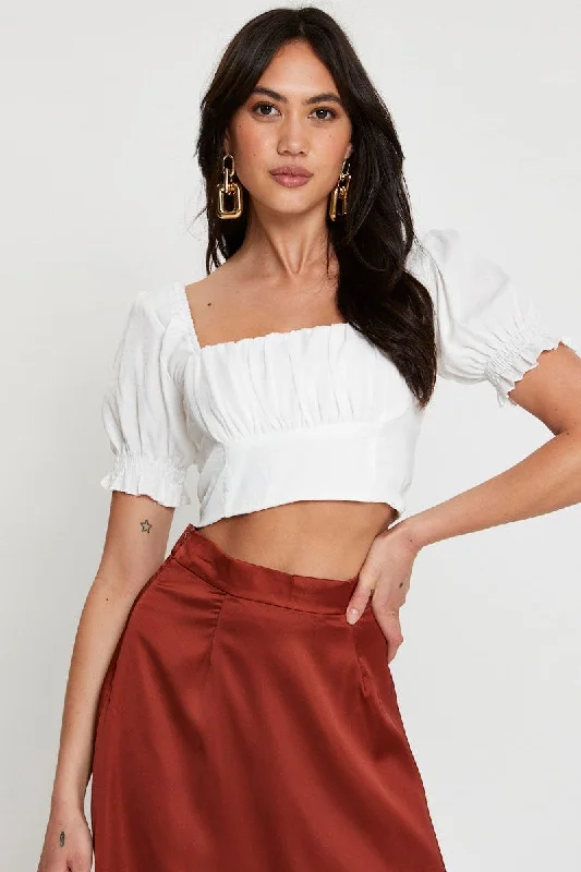 White Crop Top Short Sleeve