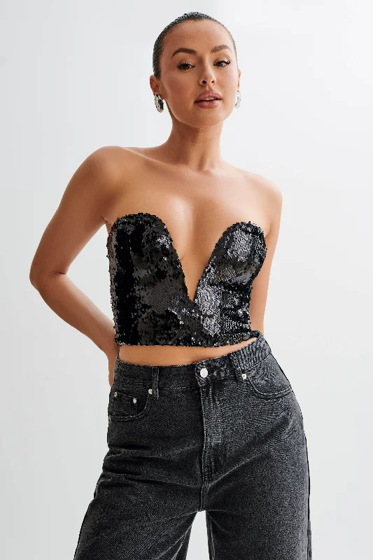 Zariah Strapless Sequin V Corset - Black