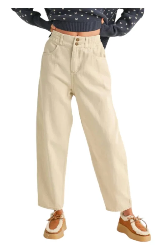 Cotton Barrel Pants In Ecru