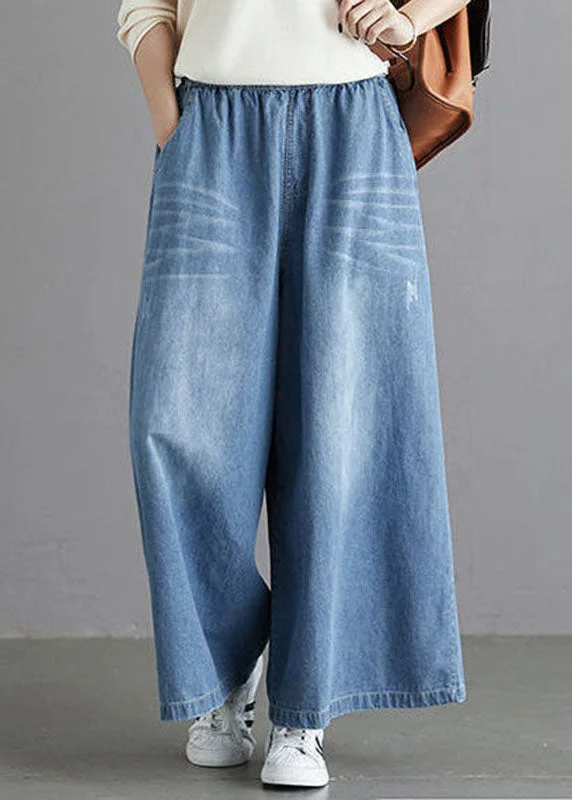 Fine Blue Regular Pockets Straight Fall Denim Pants