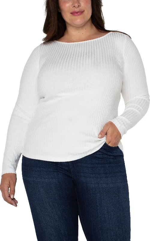 LONG SLEEVE BOAT NECK KNIT TOP