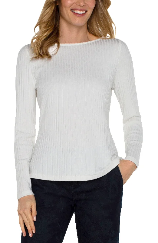 PETITE LONG SLEEVE BOAT NECK KNIT TOP