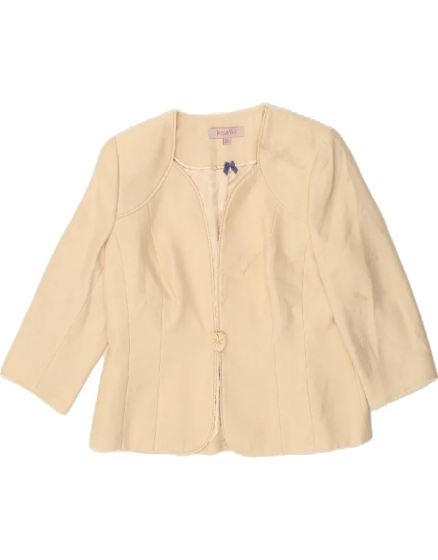 JACQUES VERT Womens 3/4 Sleeve Blazer Jacket UK 16 Large Beige Polyester