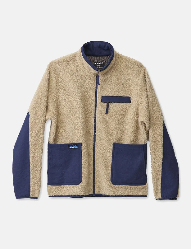 Kavu Reston Zip Sherpa Fleece - Natural Beige/Blue