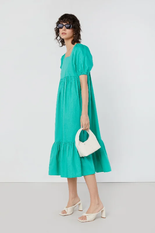 PUFF SLEEVE TIERED DRESS