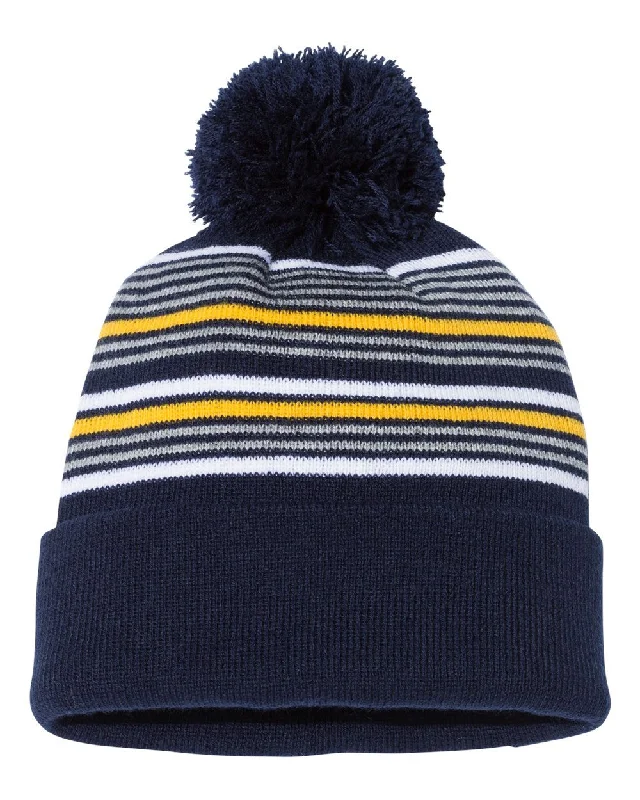 Sportsman 12" Striped Pom-Pom Cuffed Beanie SP60