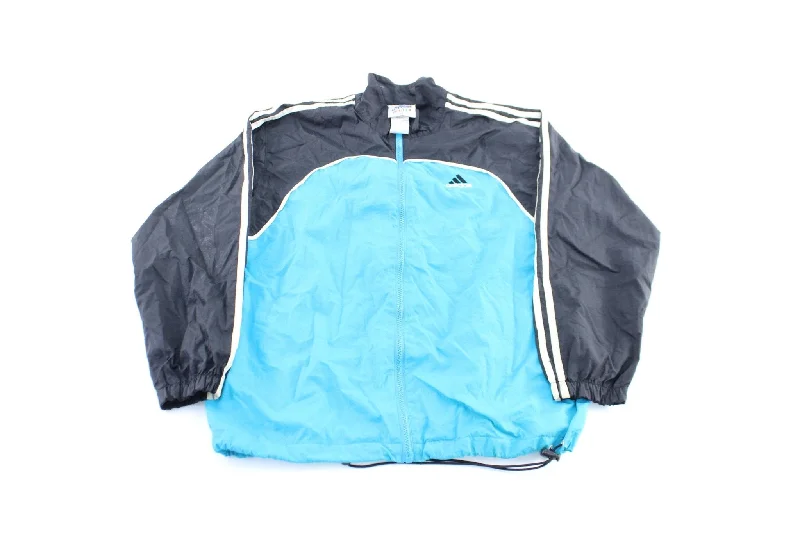 Vintage Adidas Embroidered Logo Black, White, & Aqua Striped Zip Up Jacket