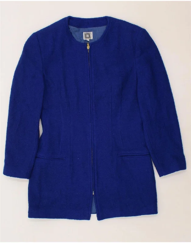 VINTAGE Womens Longline Blazer Jacket UK 14 Medium Blue Acetate