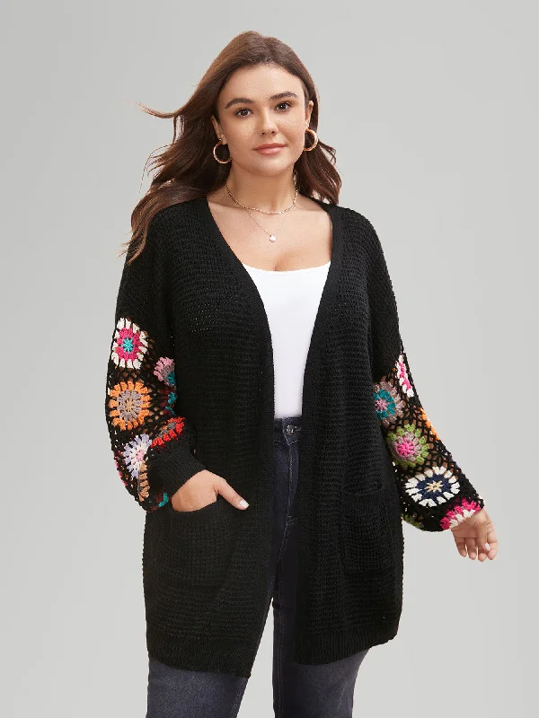 Crochet Floral Drop Shoulder Cut Out Cardigan