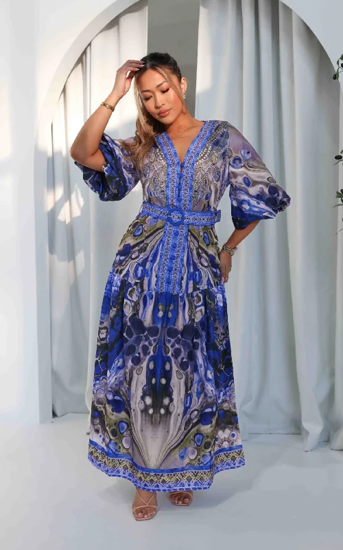 Santorini Maxi Dress - Blue Print