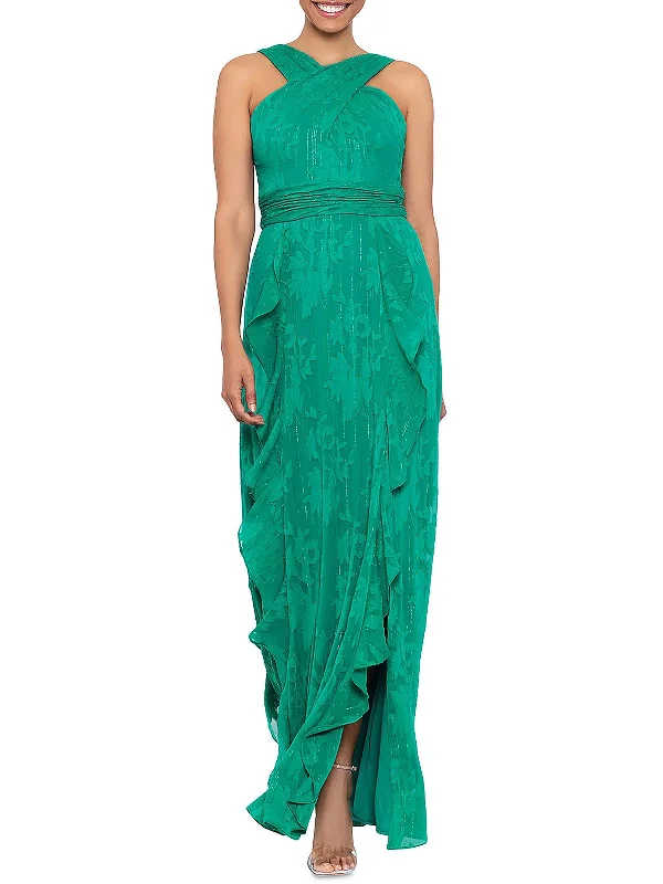 Womens Chiffon Burnout Evening Dress