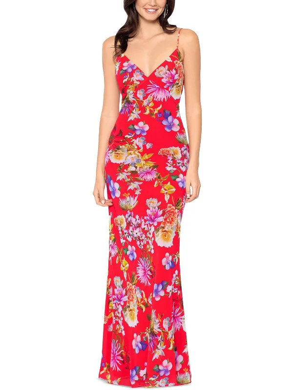 Womens Chiffon Floral Evening Dress