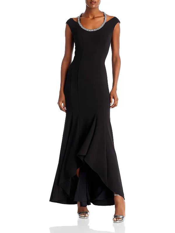 Womens Embellished Scuba Evening Dress