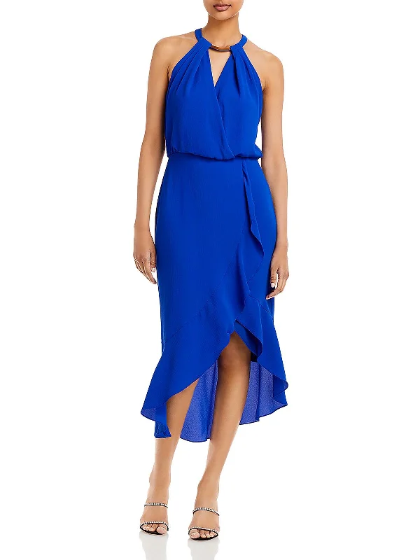 Womens Pleated Hi-Low Cocktail And Party Dress