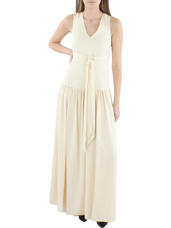 Womens Ruched Sleeveless Evening Dress