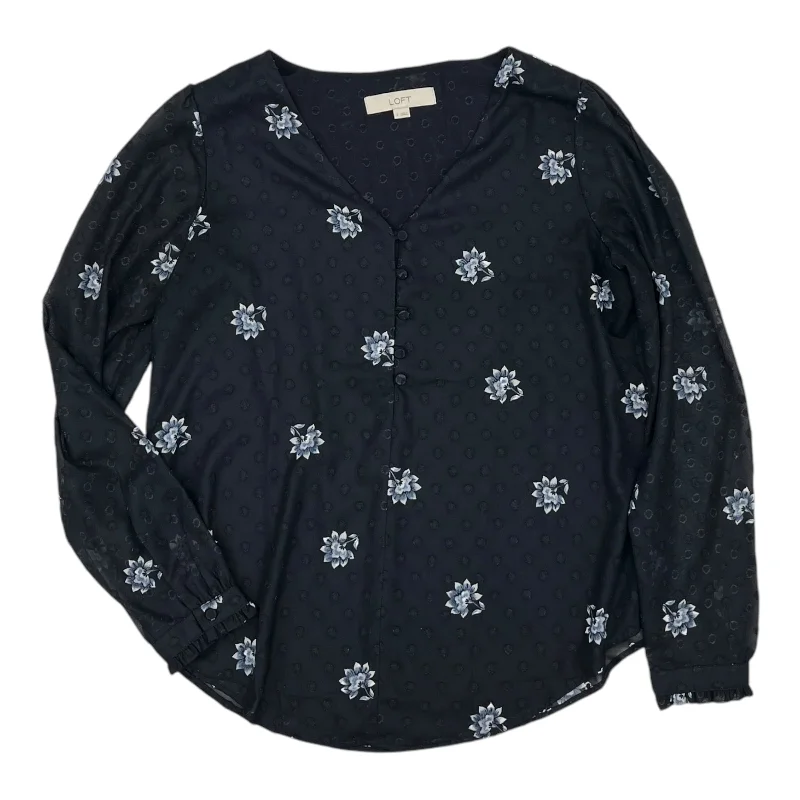 Blouse Ls By Loft In Navy, Size:S