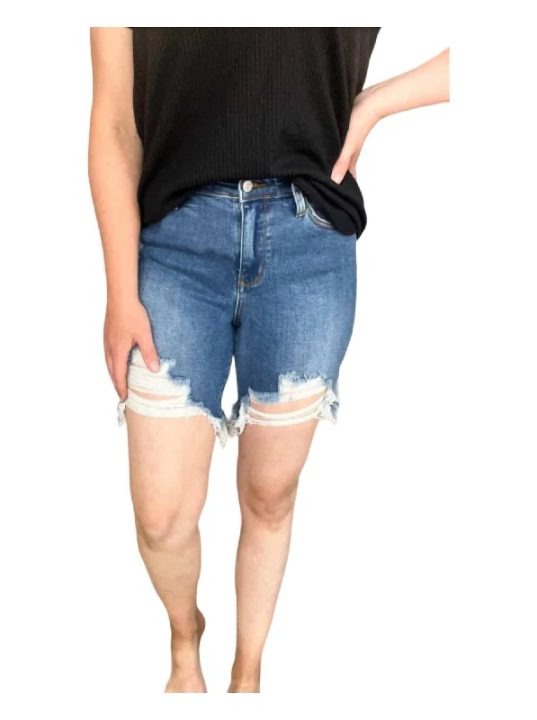 Destroy Fray Hem Shorts In Blue