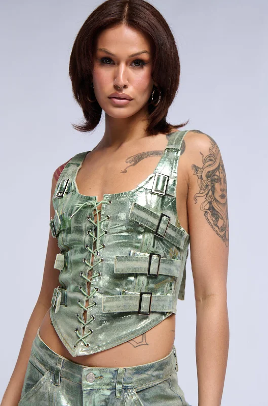 GREEN WITH ENVY LACE UP CORSET TOP